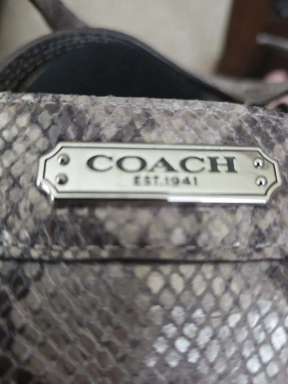 COACH Madison Maggie F19678 Grey Python Embossed Leather 3-Section Hobo Purse